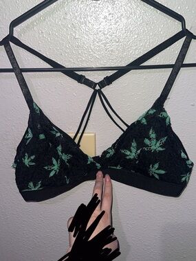 Rue21 Black Lace Bralette with Green Floral Print